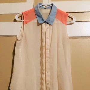 Multi color sheer button down summer blouse